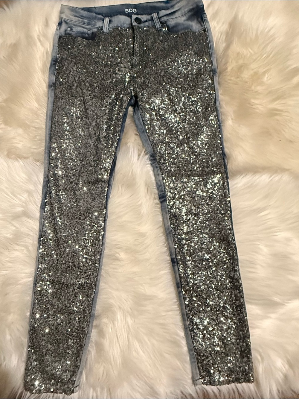 BDG Silver Sequin Skinny Jeans